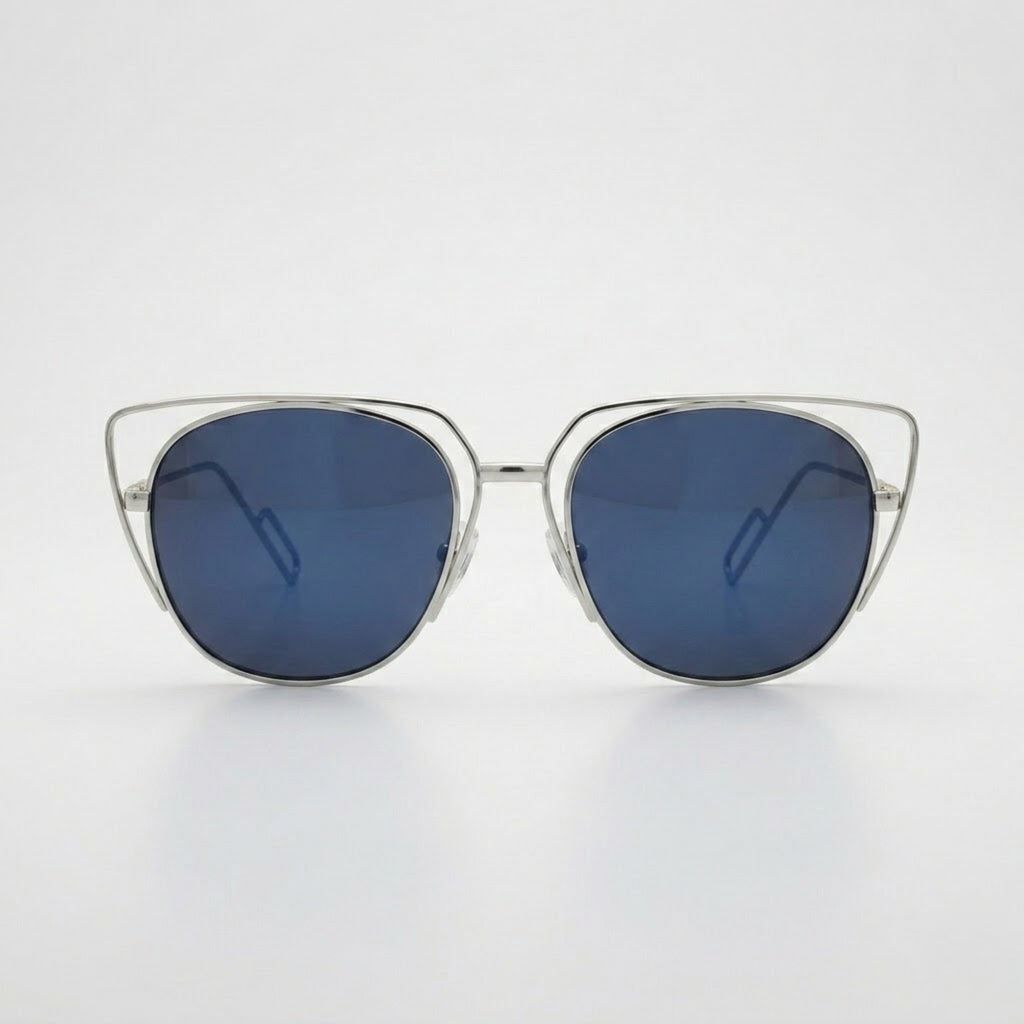 Aspen Mirrored Blue Lens Metal Cateye Sunglasses – Unisex