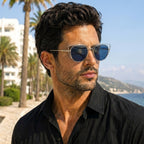 Aspen Mirrored Blue Lens Metal Cateye Sunglasses – Unisex