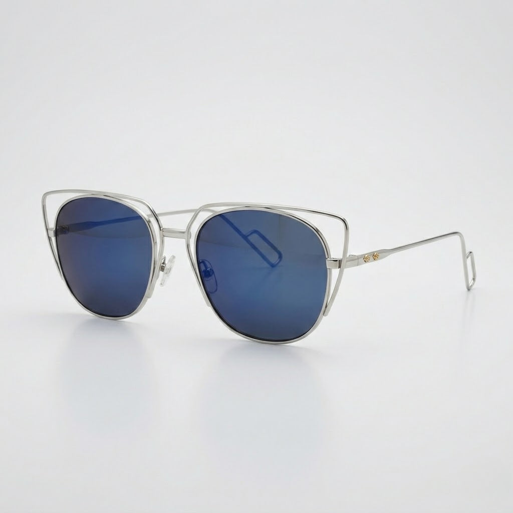Aspen Mirrored Blue Lens Metal Cateye Sunglasses – Unisex