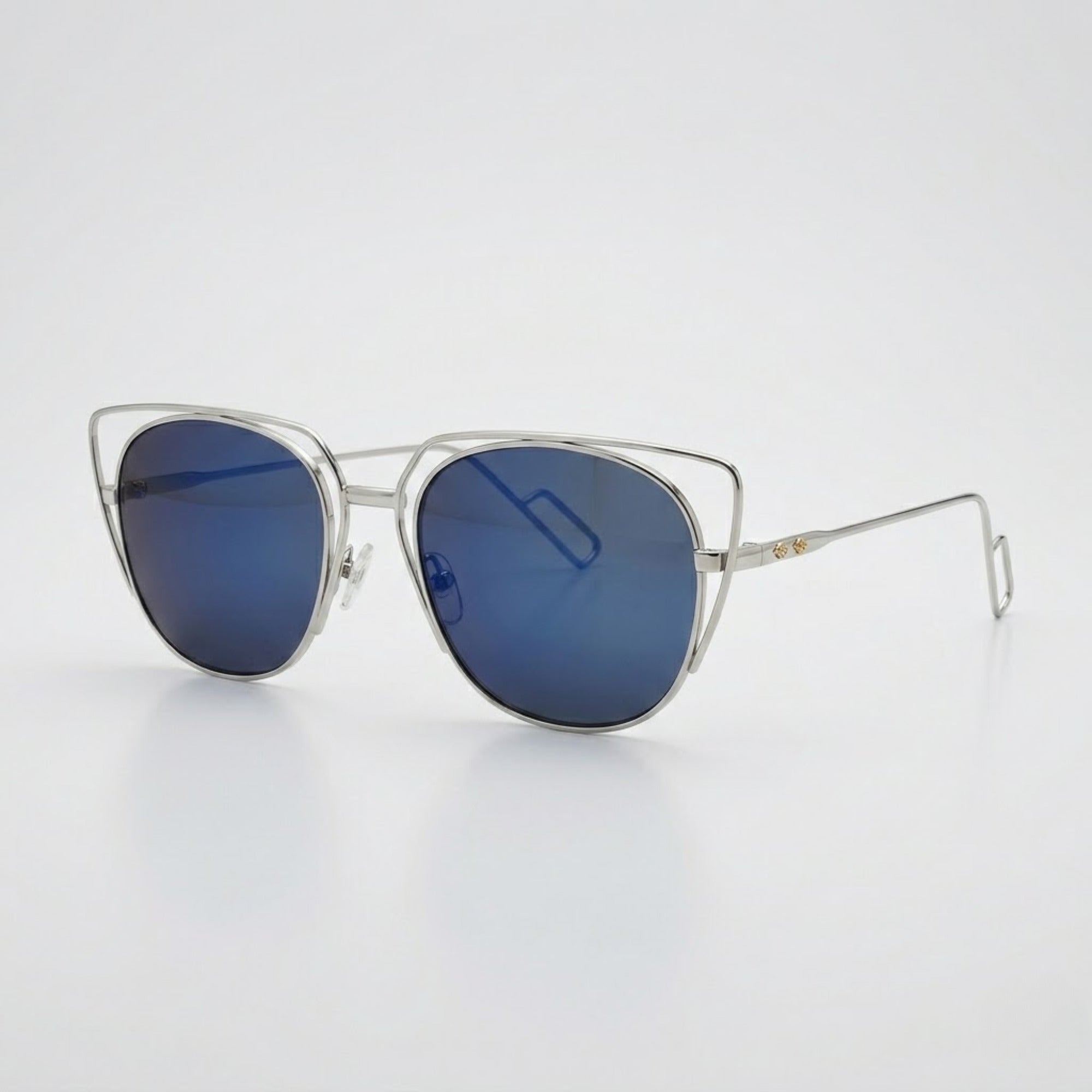 Aspen Mirrored Blue Lens Metal Cateye Sunglasses – Unisex