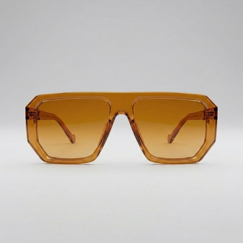 Retro Square Aviator Amber Transparent Sunglasses – Unisex