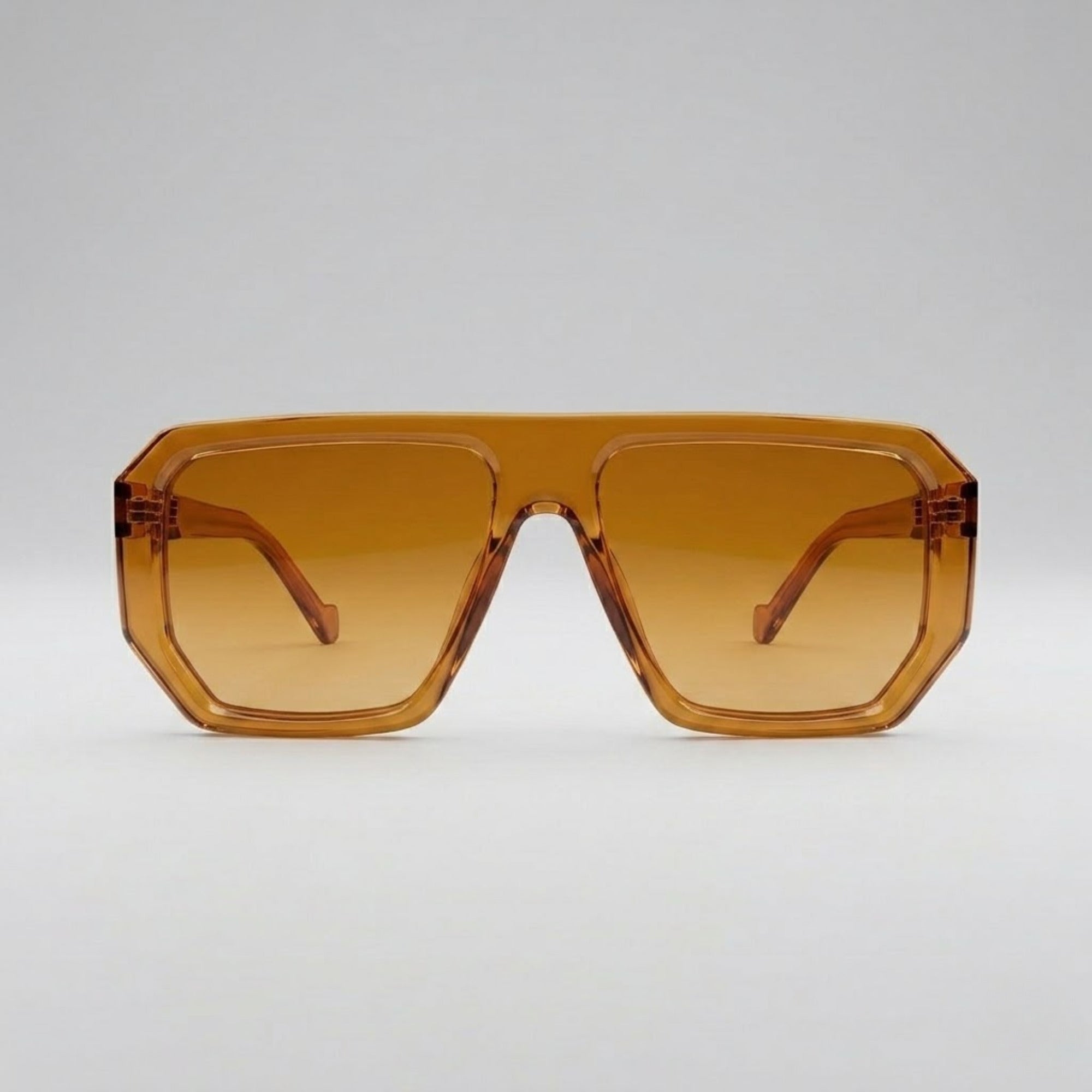 Retro Square Aviator Amber Transparent Sunglasses – Unisex