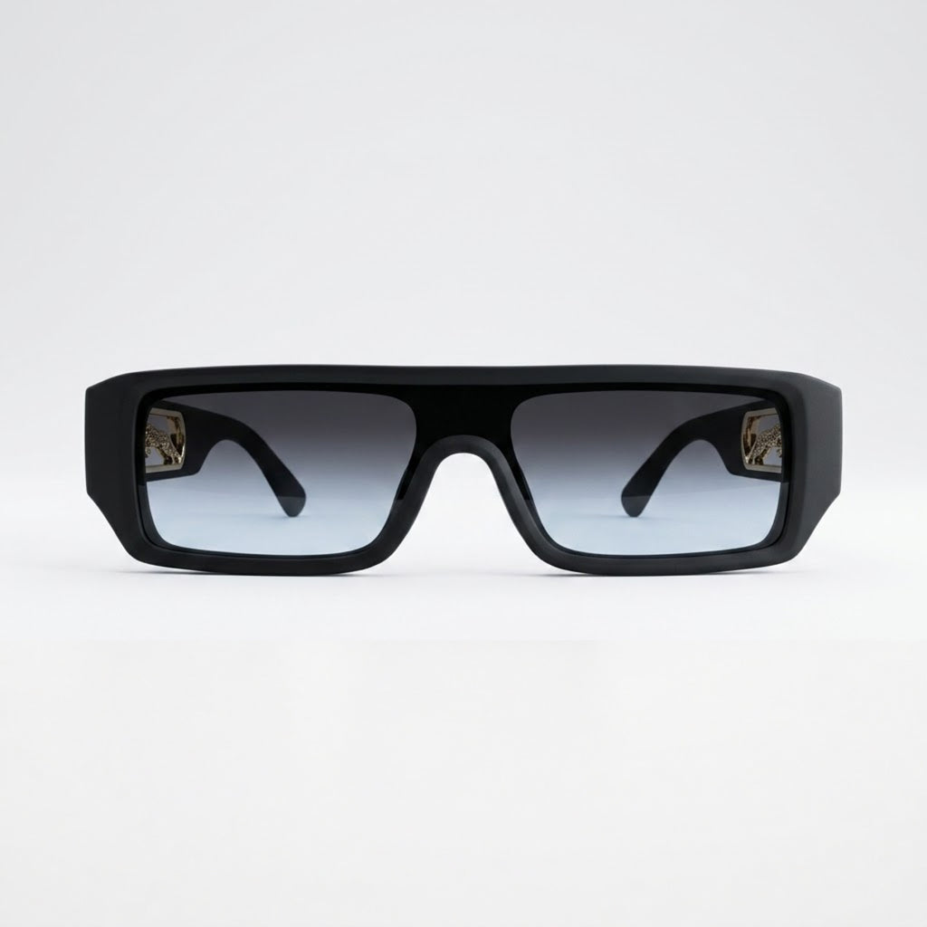 Wide Rectangle Black Gradient Jaguar Arms Sunglasses – Unisex