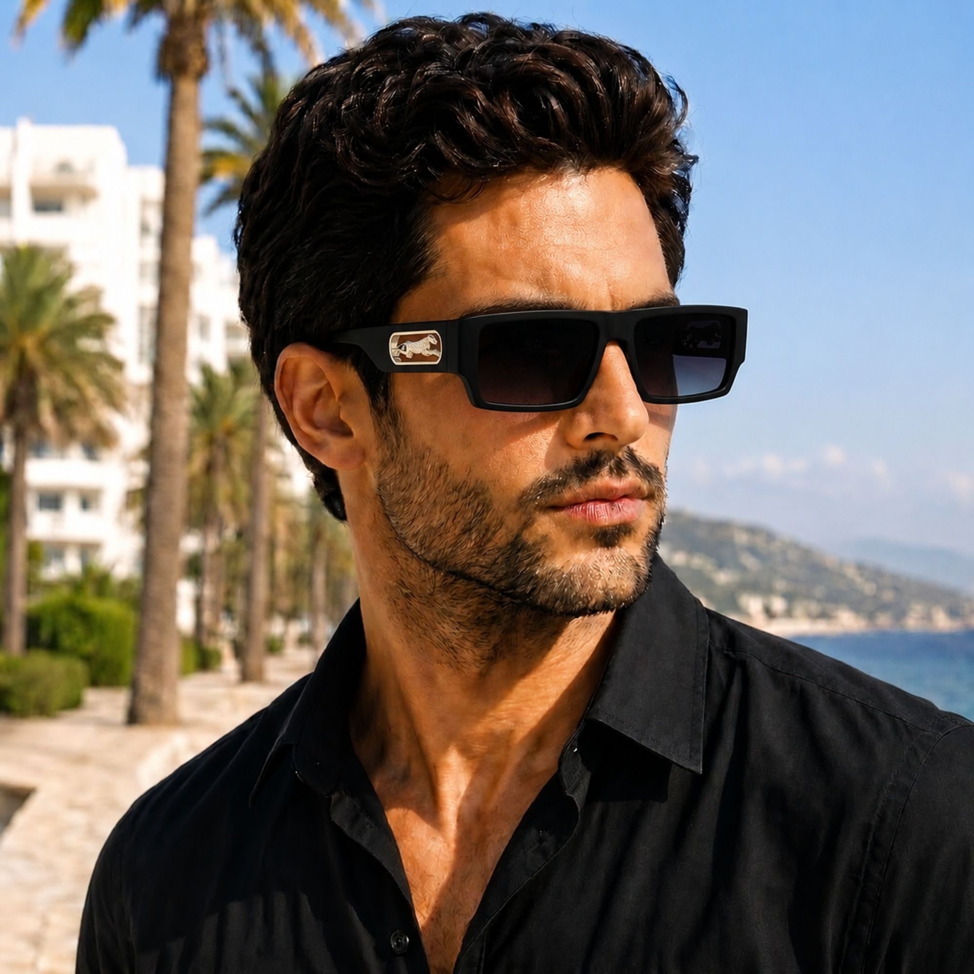 Wide Rectangle Black Gradient Jaguar Arms Sunglasses – Unisex