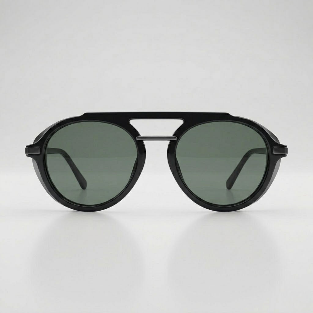 Retro Steampunk Round Black Double Bridge Sunglasses – Unisex