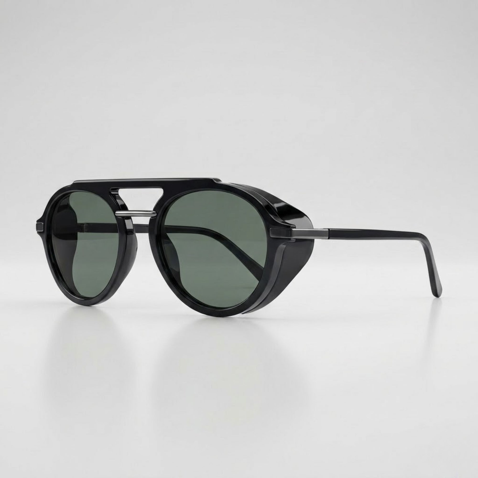 Retro Steampunk Round Black Double Bridge Sunglasses – Unisex
