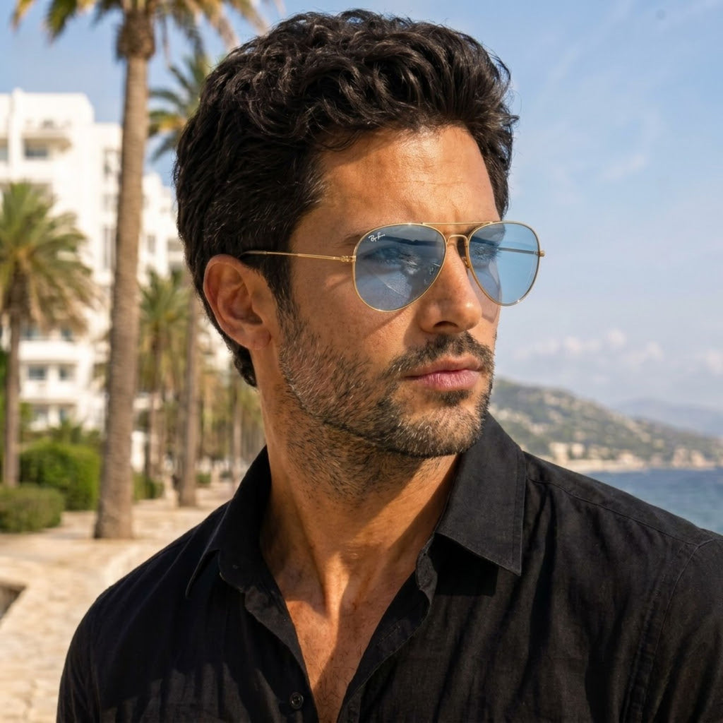Ray-Ban Pilot Gold Frame Blue Sunglasses – Unisex