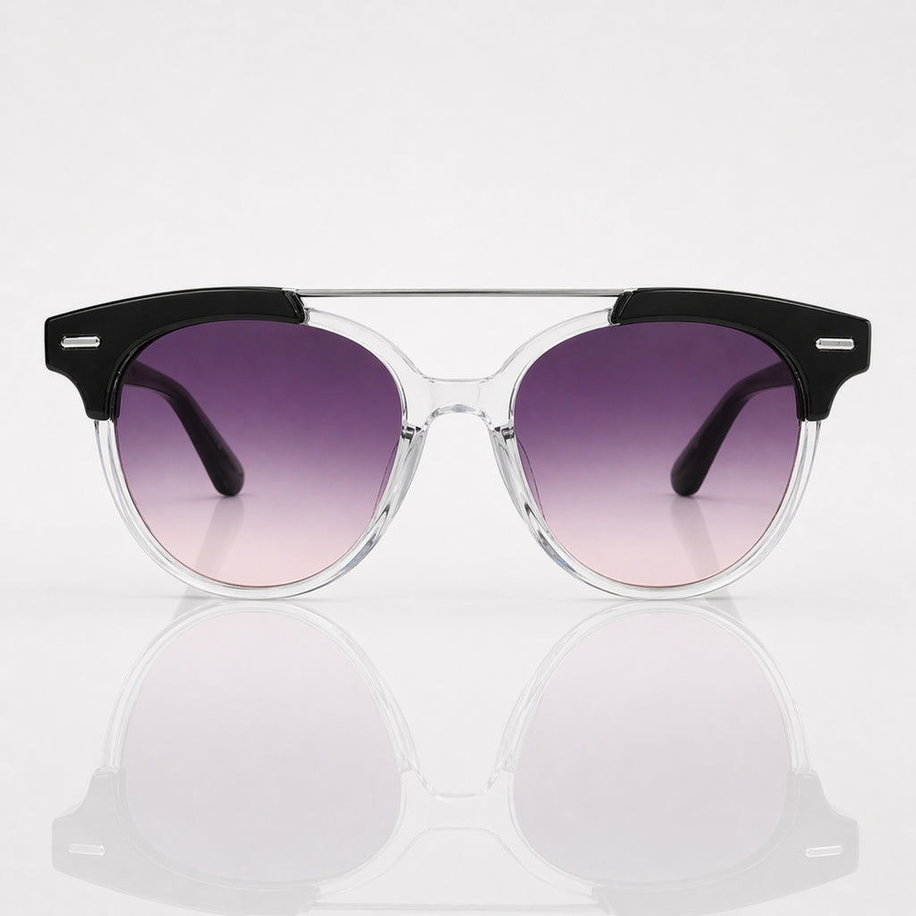 Round Gradient Purple Twin Bridge Black Transparent Sunglasses – Unisex