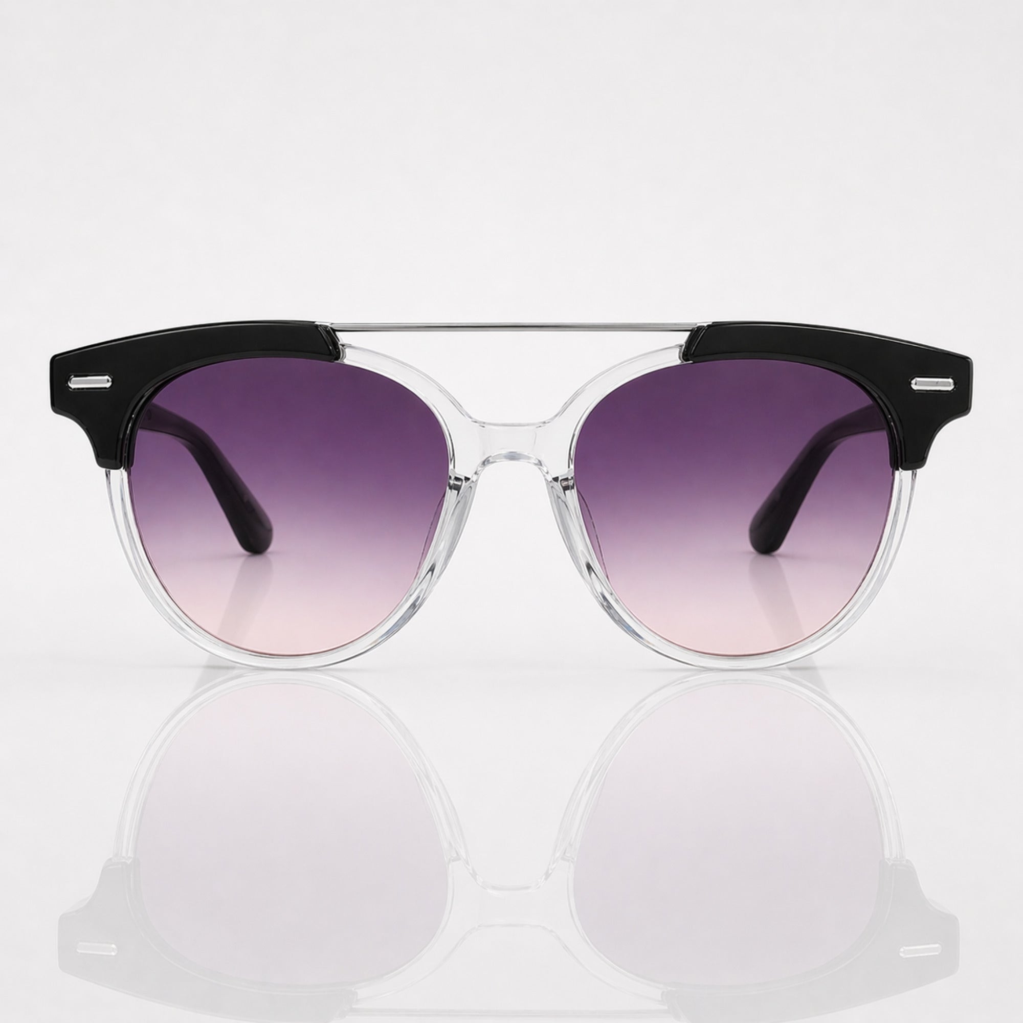 Round Gradient Purple Twin Bridge Black Transparent Sunglasses – Unisex