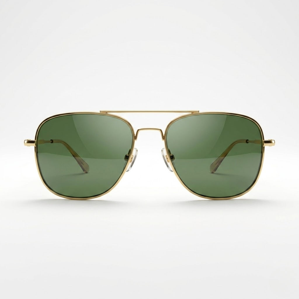 American Optical AO Pilot Sunglasses Gold Green | Military Aviator Style