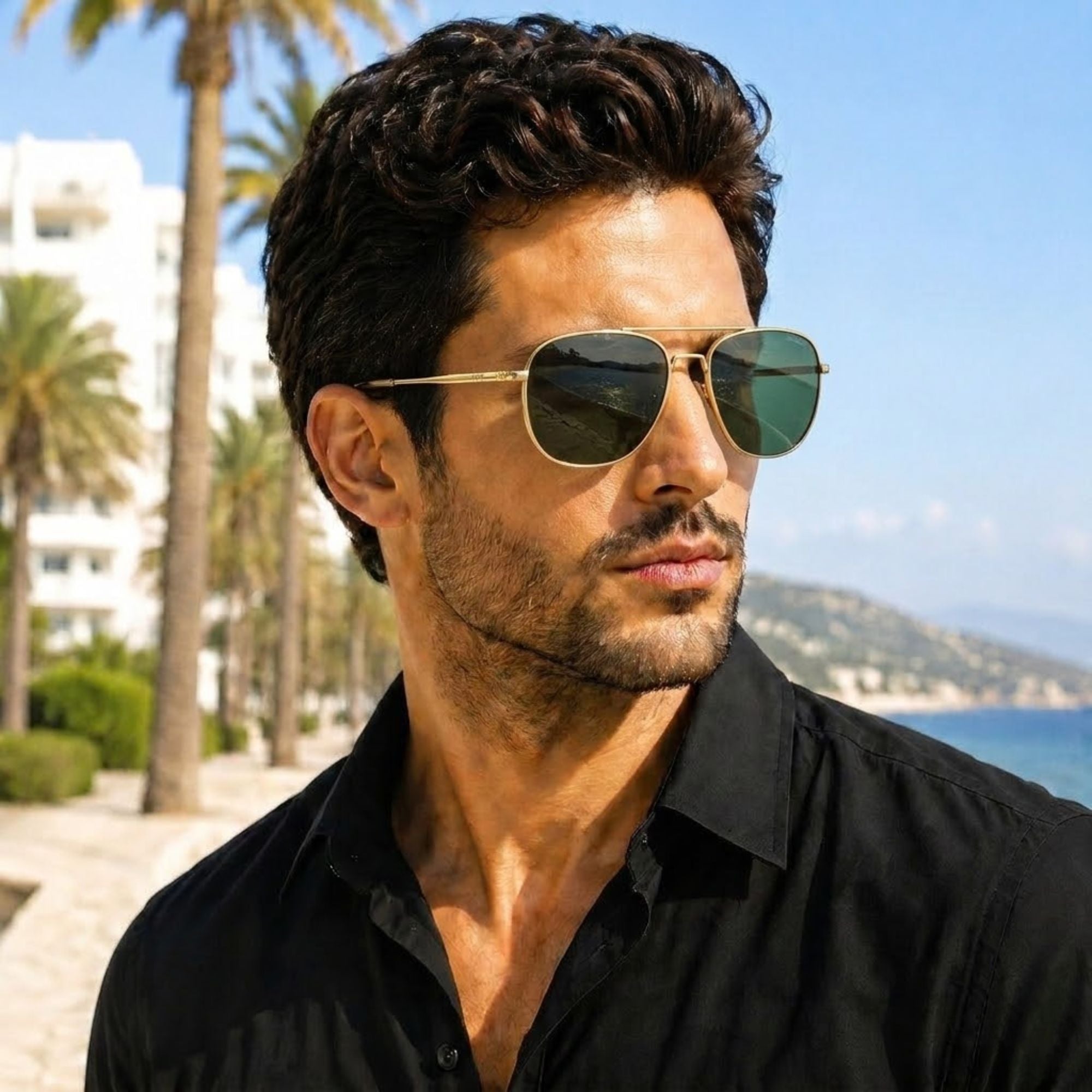 American Optical AO Pilot Sunglasses Gold Green | Military Aviator Style