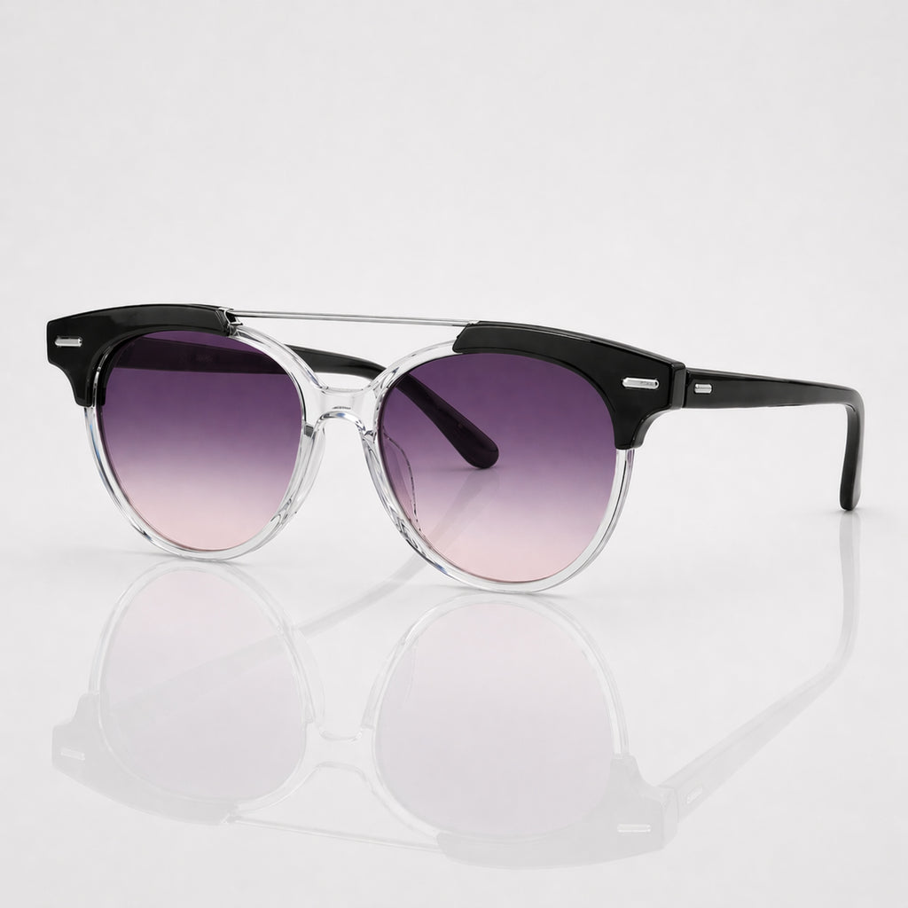 Round Gradient Purple Twin Bridge Black Transparent Sunglasses – Unisex