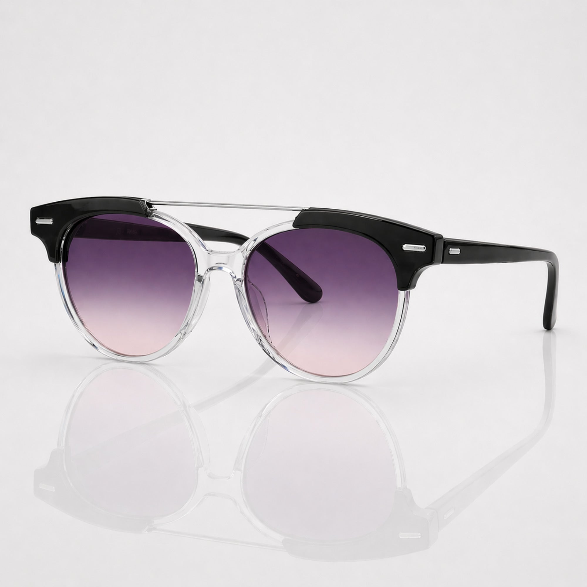 Round Gradient Purple Twin Bridge Black Transparent Sunglasses – Unisex