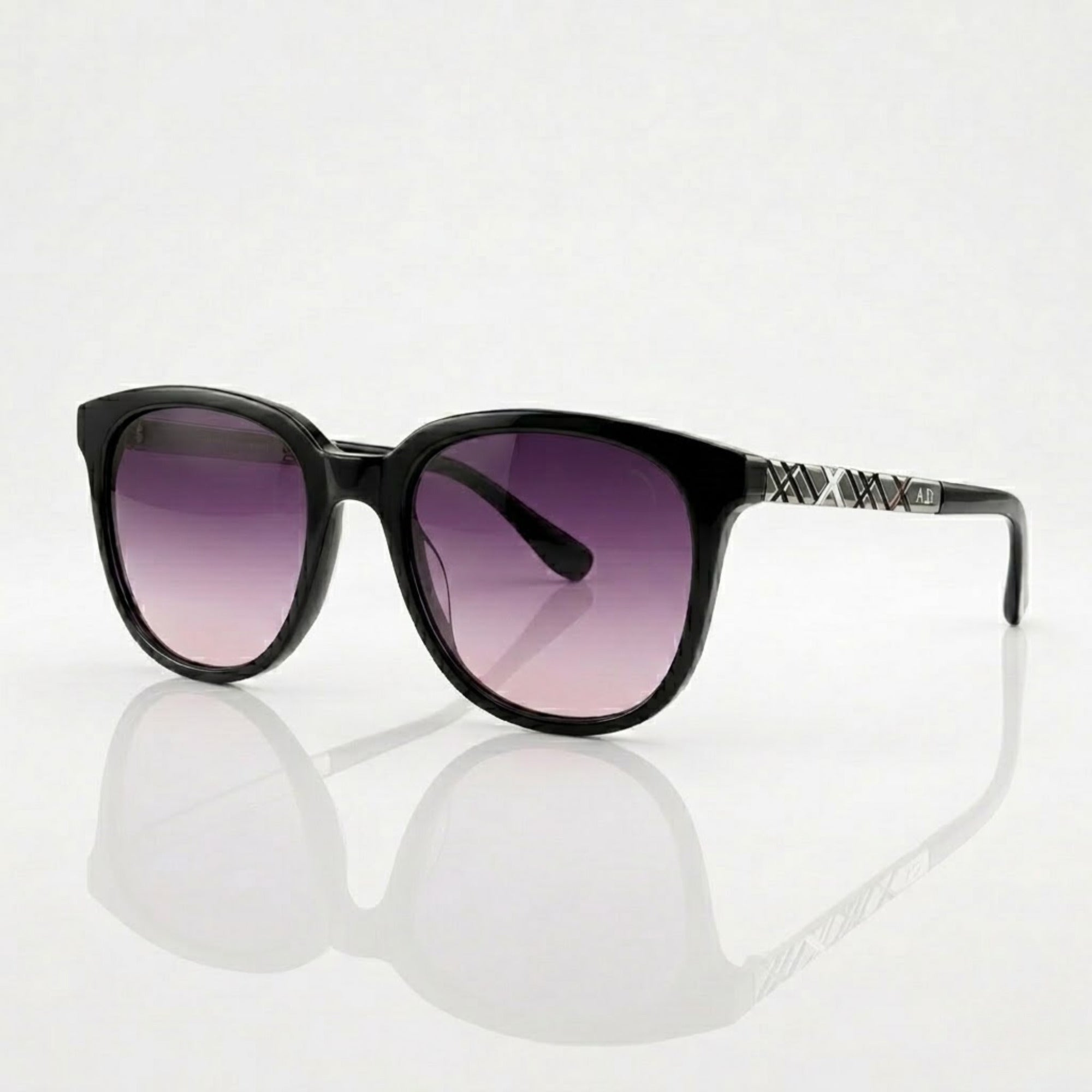 Oversized Round Purple Gradient Black Polarized Sunglasses – Women