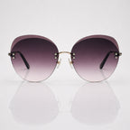 Oversized Round Grey Gradient Gold Rimless Sunglasses – Women