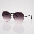 Oversized Round Grey Gradient Gold Rimless Sunglasses – Women