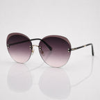 Oversized Round Grey Gradient Gold Rimless Sunglasses – Women