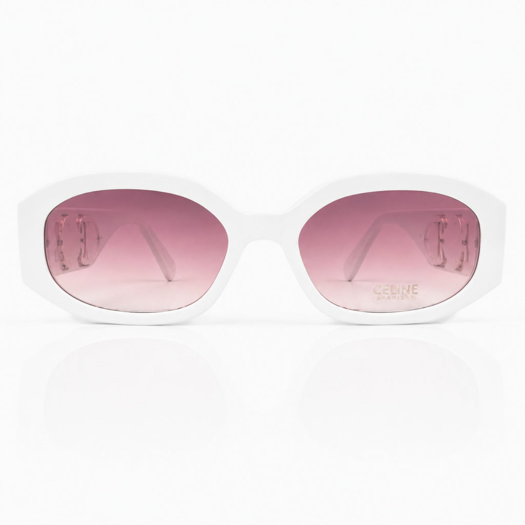 Vintage Oval Deep White Frame Sunglasses – Women