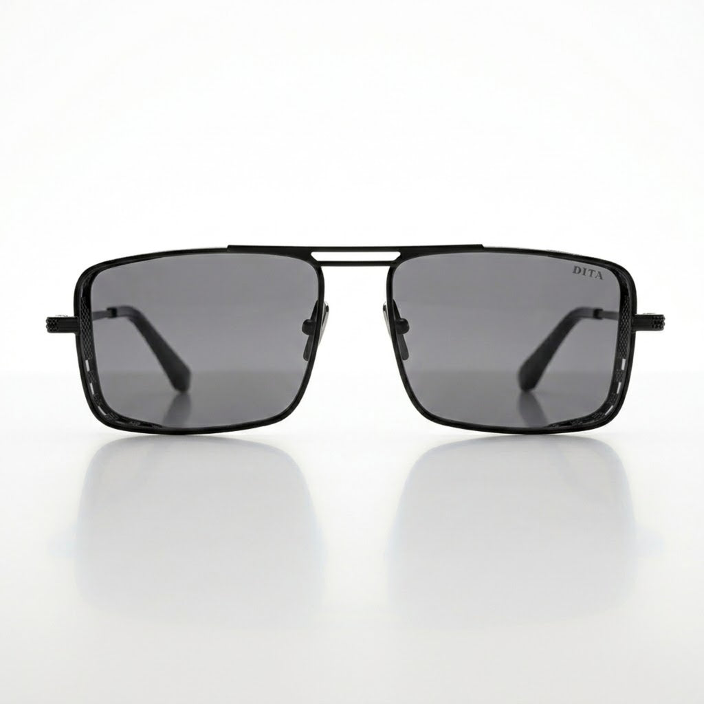 Vincent Chase Square Grey Lens Black Metal Sunglasses – Unisex