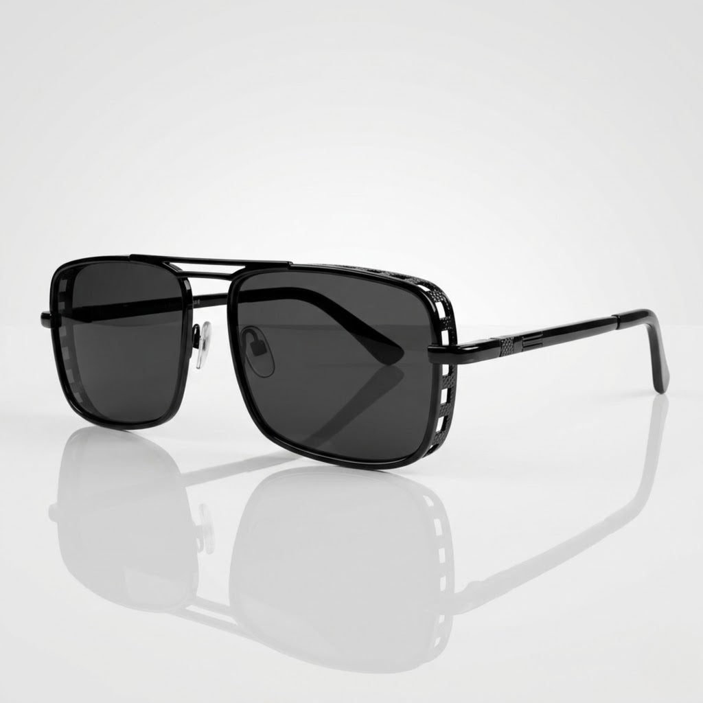 Vincent Chase Square Grey Lens Black Metal Sunglasses – Unisex