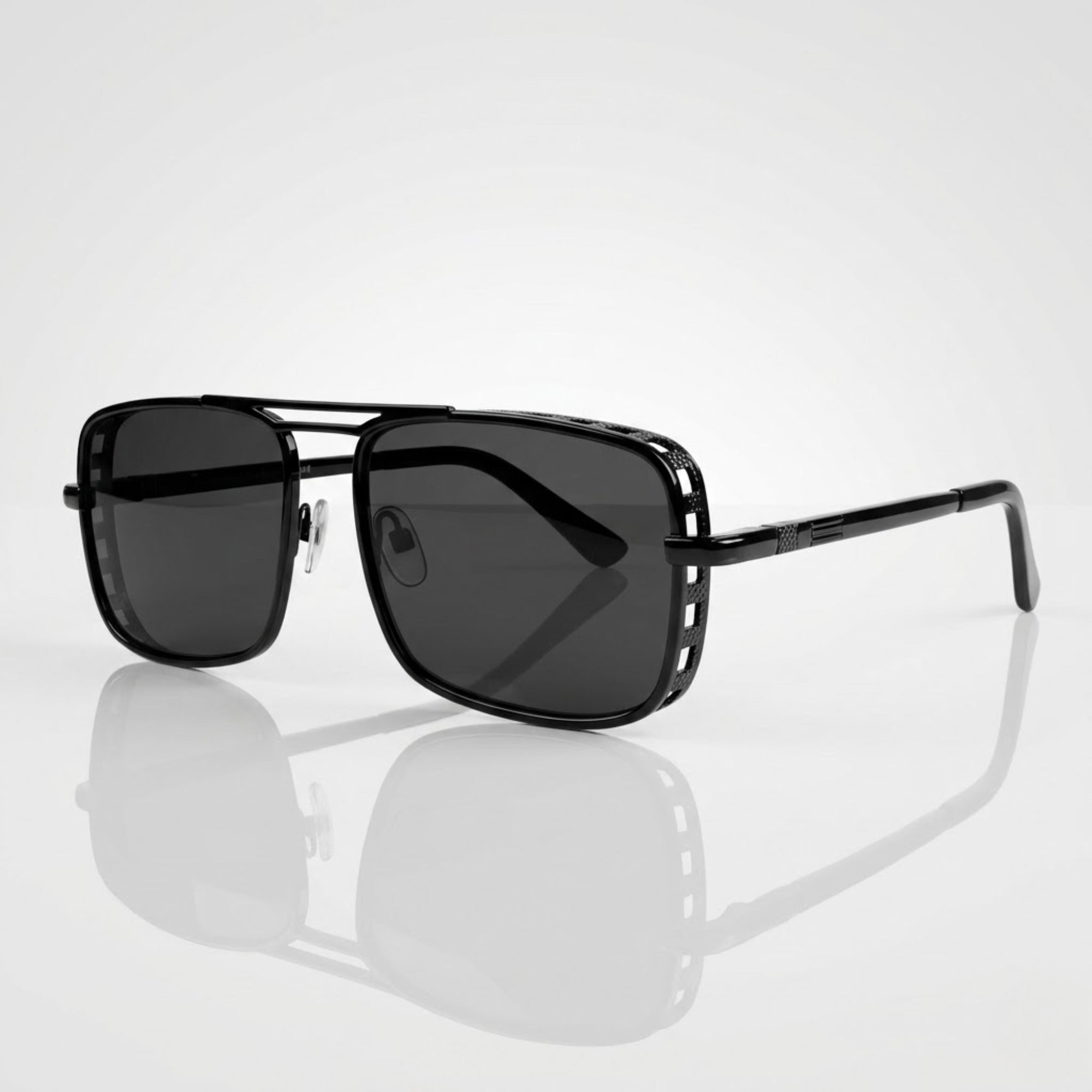 Vincent Chase Square Grey Lens Black Metal Sunglasses – Unisex