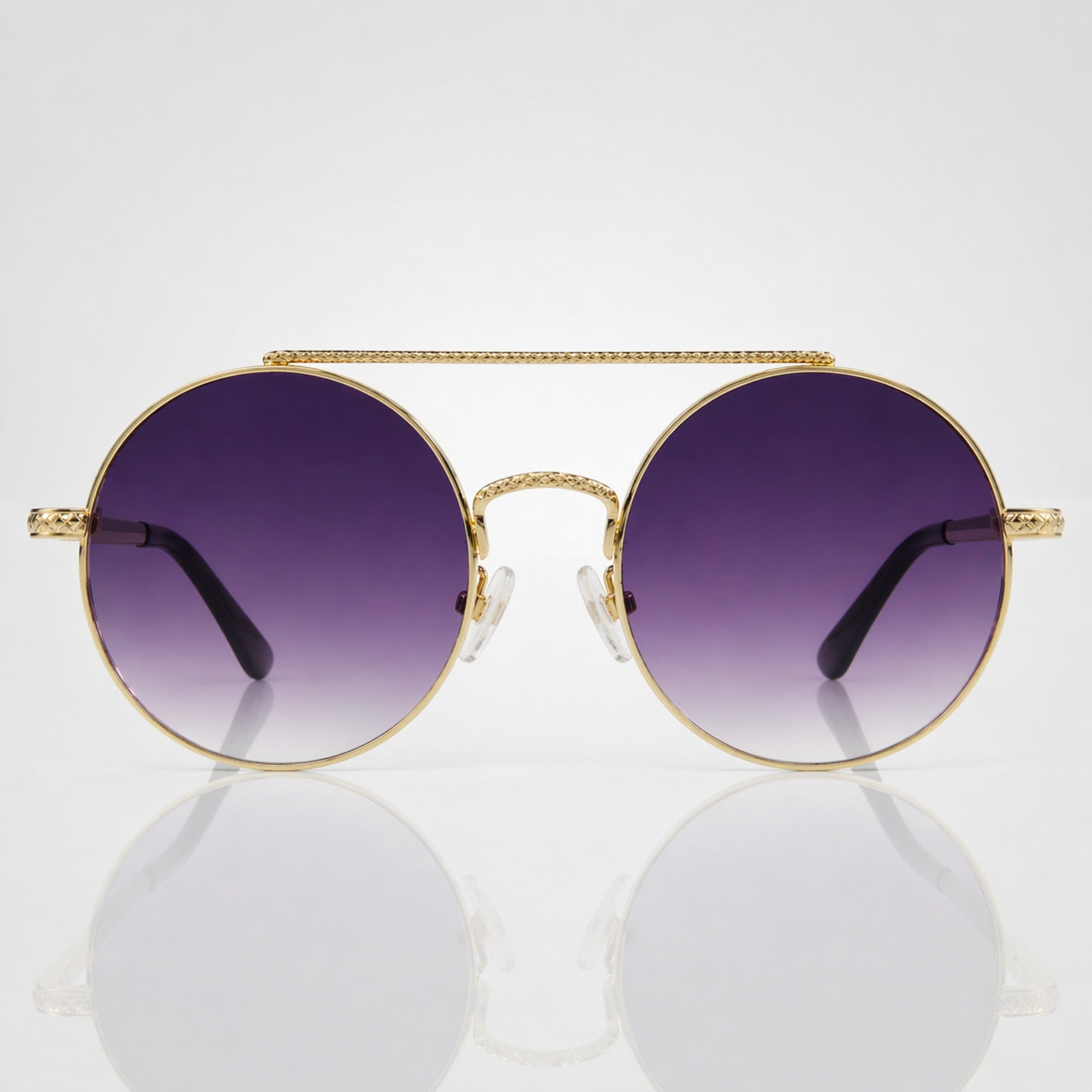 Retro Round Purple Gradient Gold Metal Sunglasses – Women
