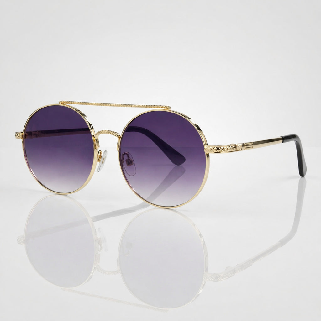 Retro Round Purple Gradient Gold Metal Sunglasses – Women