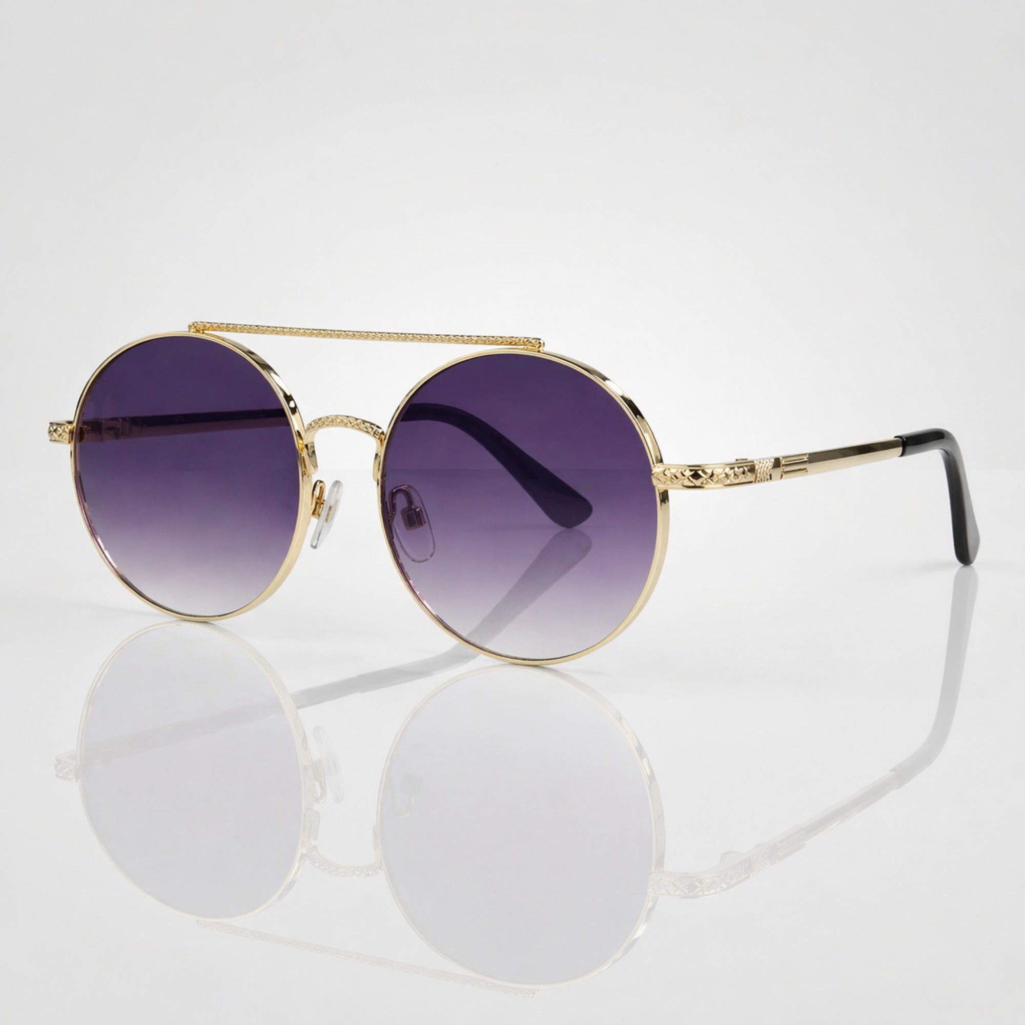 Retro Round Purple Gradient Gold Metal Sunglasses – Women