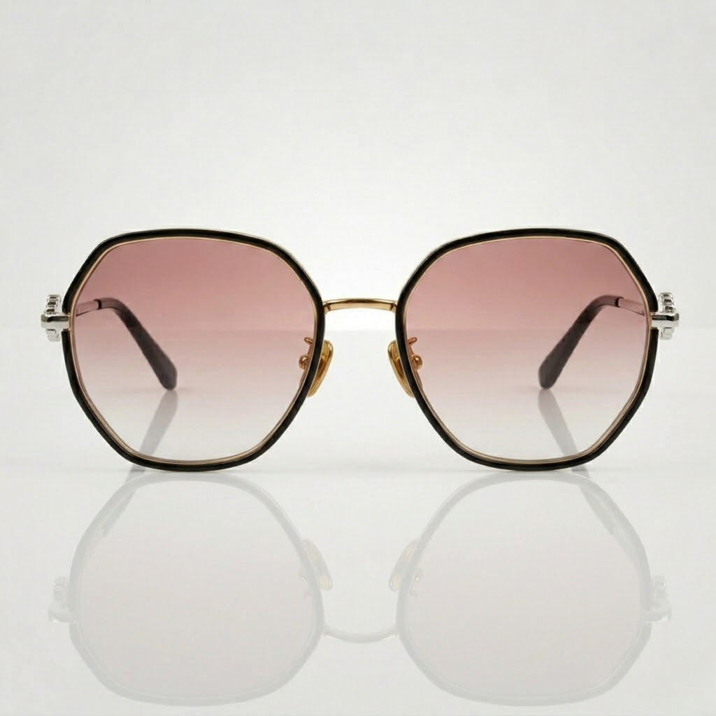 Geometric Pink Gradient Gold Metal Sunglasses – Women