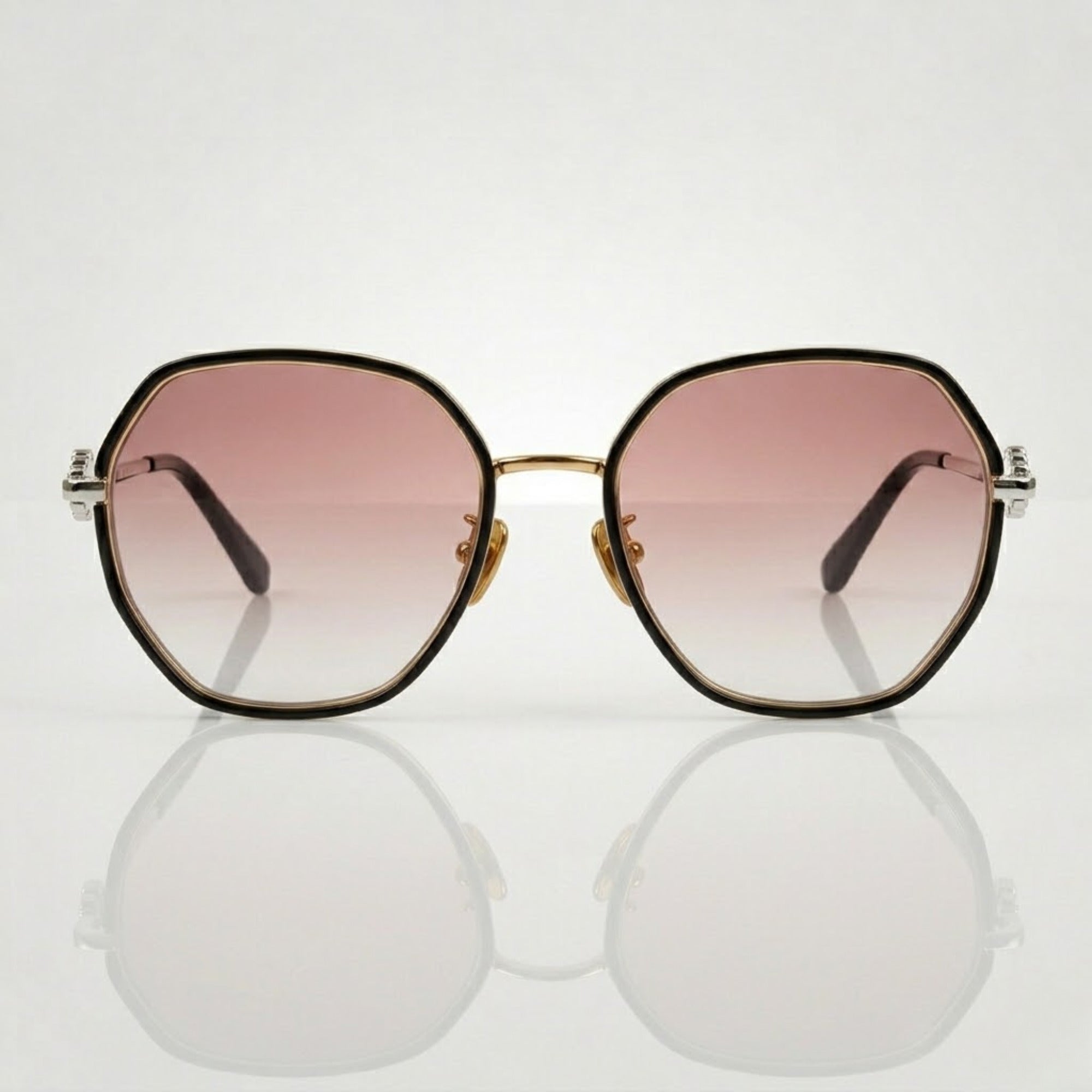 Geometric Pink Gradient Gold Metal Sunglasses – Women