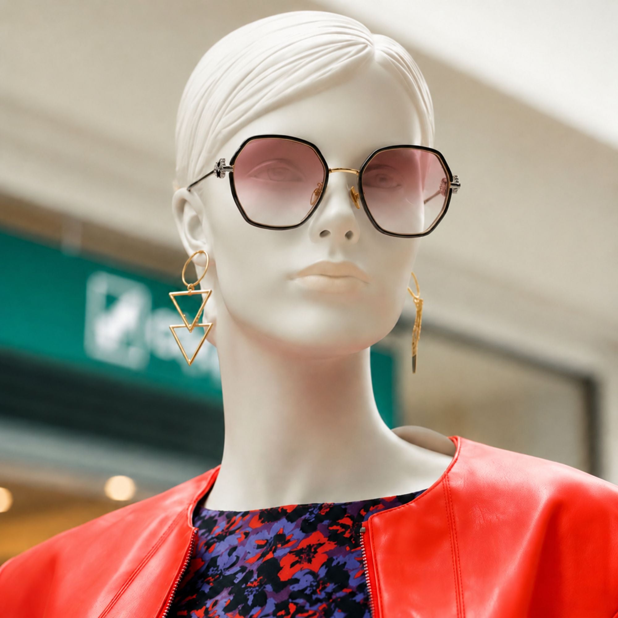 Geometric Pink Gradient Gold Metal Sunglasses – Women