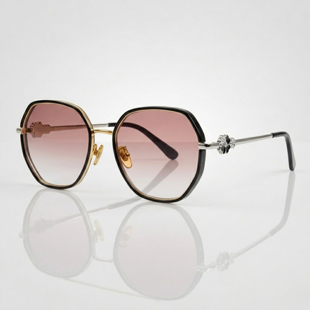 Geometric Pink Gradient Gold Metal Sunglasses – Women