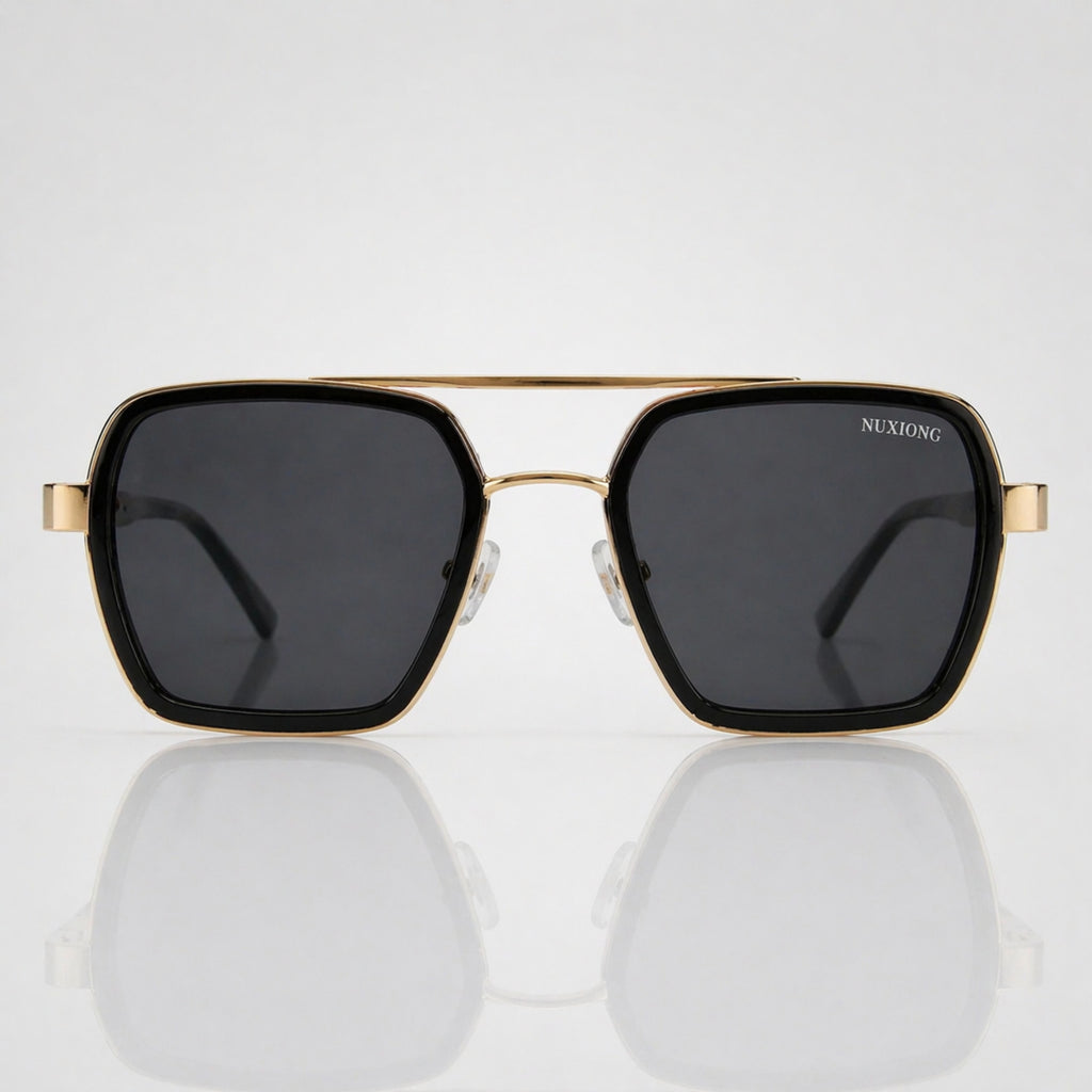 Square Black Lens Gold Square Aviator Sunglasses – Unisex