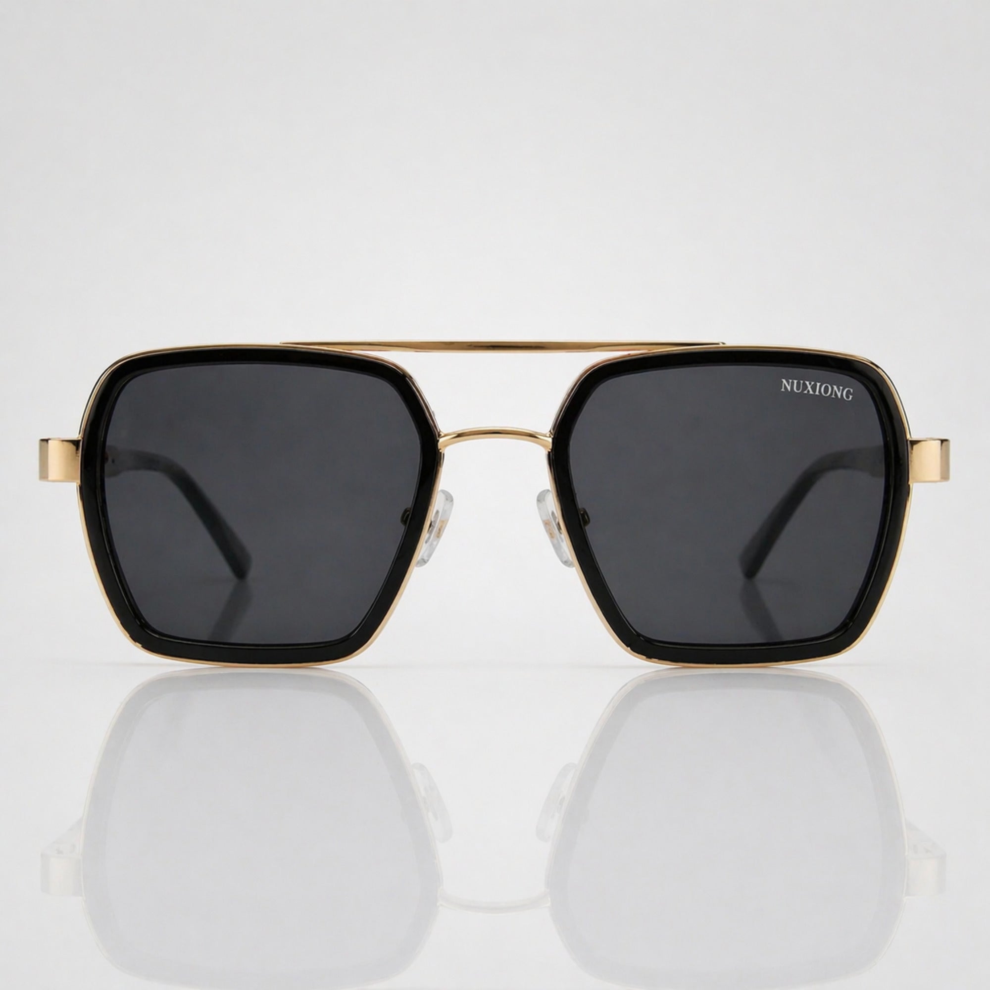 Square Black Lens Gold Square Aviator Sunglasses – Unisex