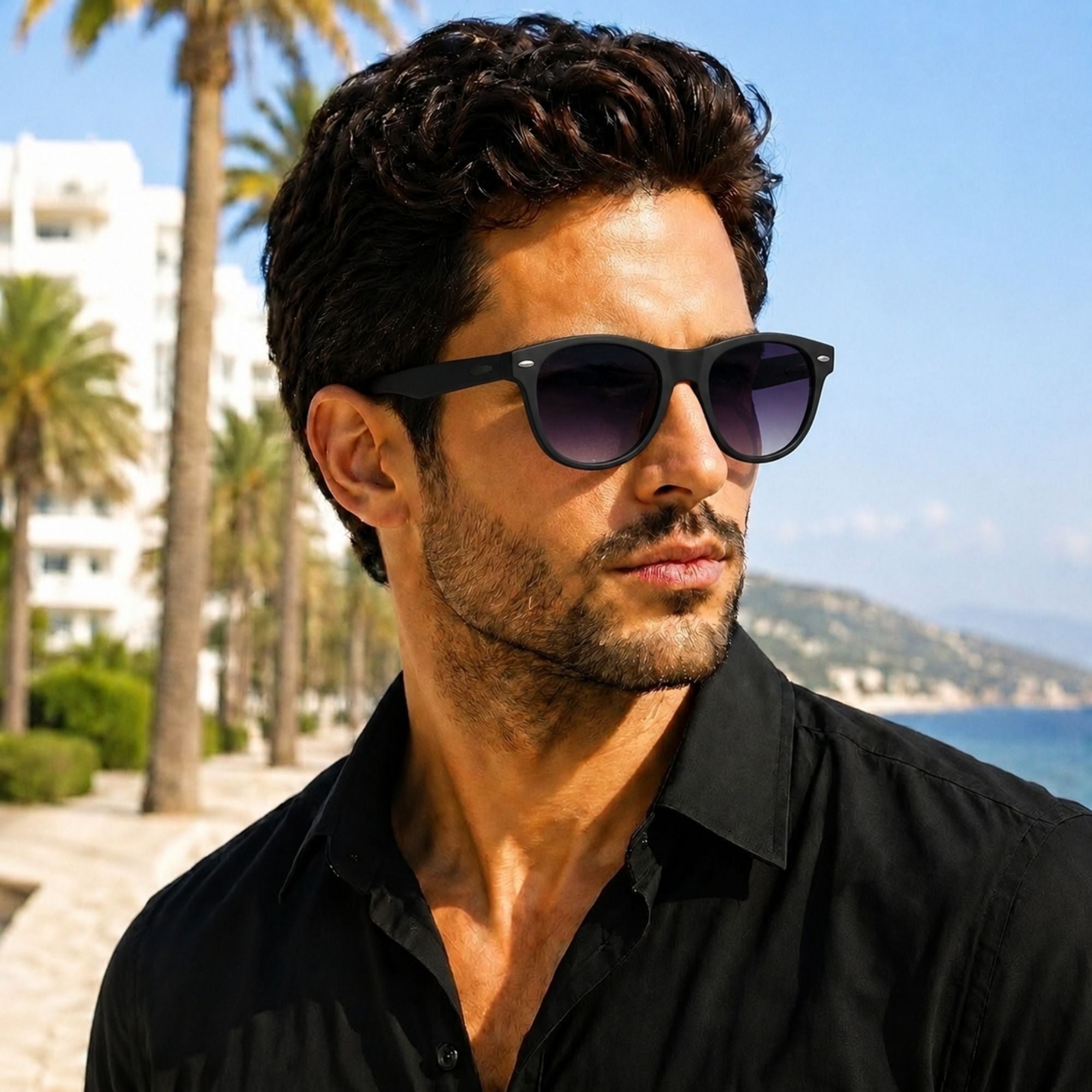 Ray-Ban Rectangle Violet Lens Matte Black Sunglasses – Unisex