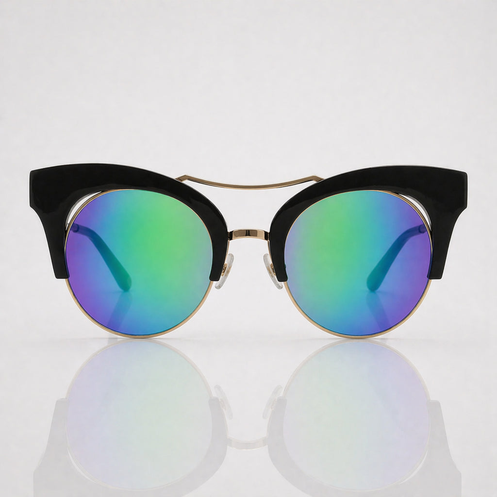 Cateye Green Blue Mirror Black Gold Sunglasses – Women