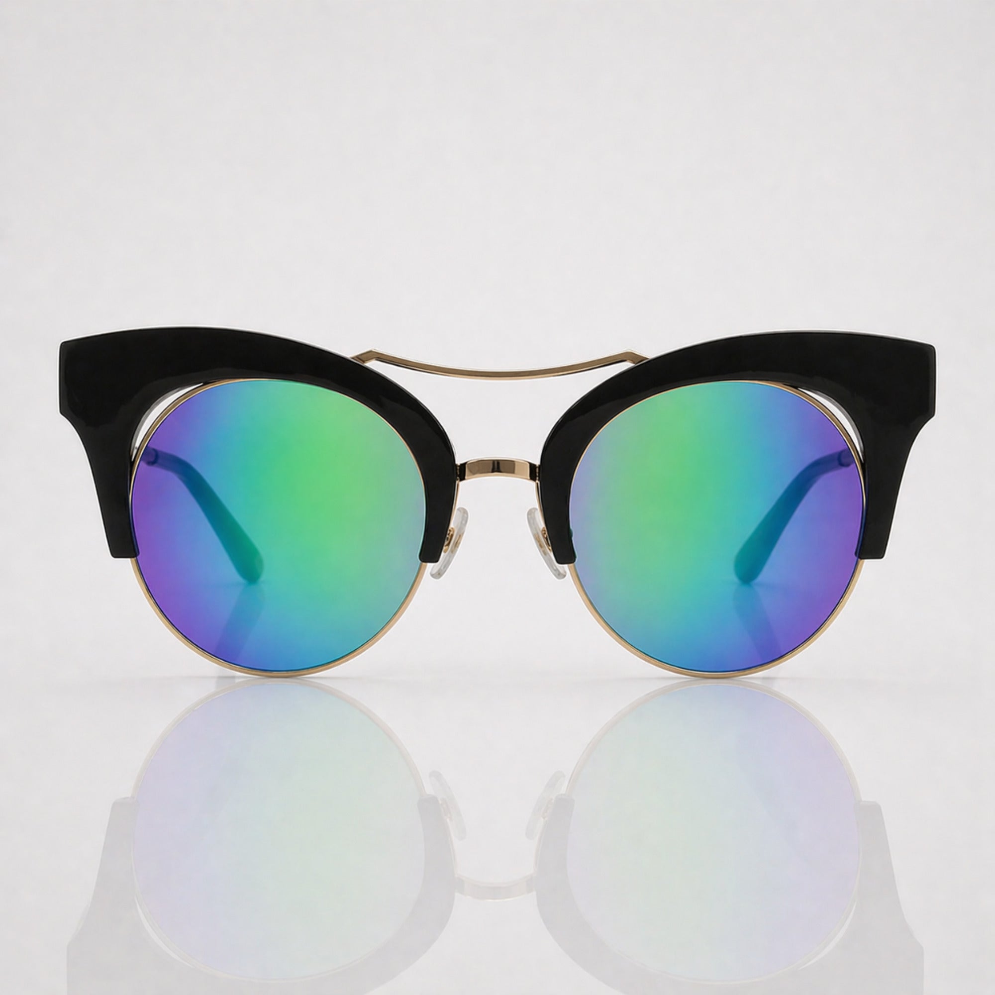 Cateye Green Blue Mirror Black Gold Sunglasses – Women