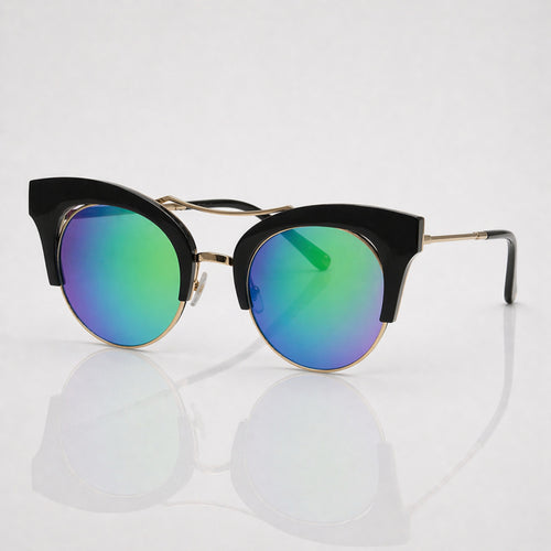 Cateye Green Blue Mirror Black Gold Sunglasses – Women