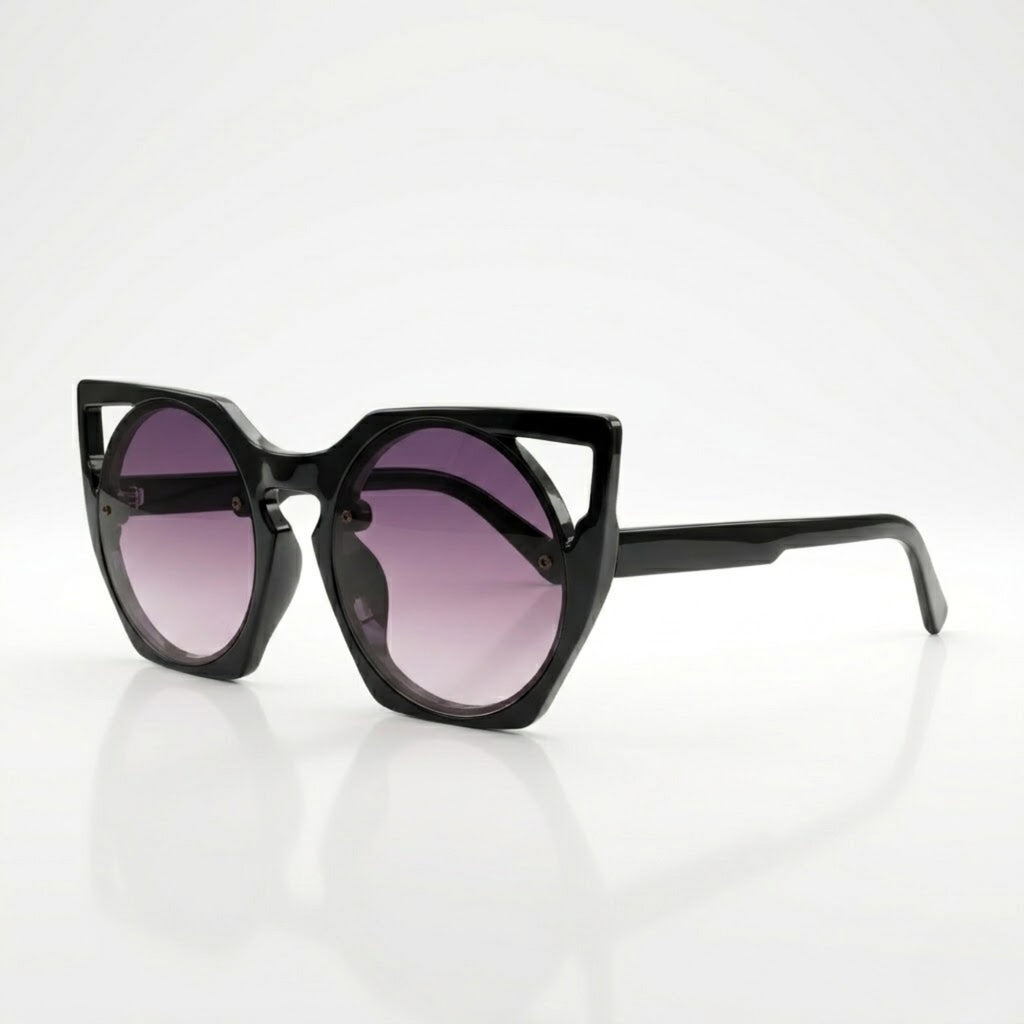 Cut-Out Cateye Sunglasses for Women – Trendy Black Frame UV400 Shades