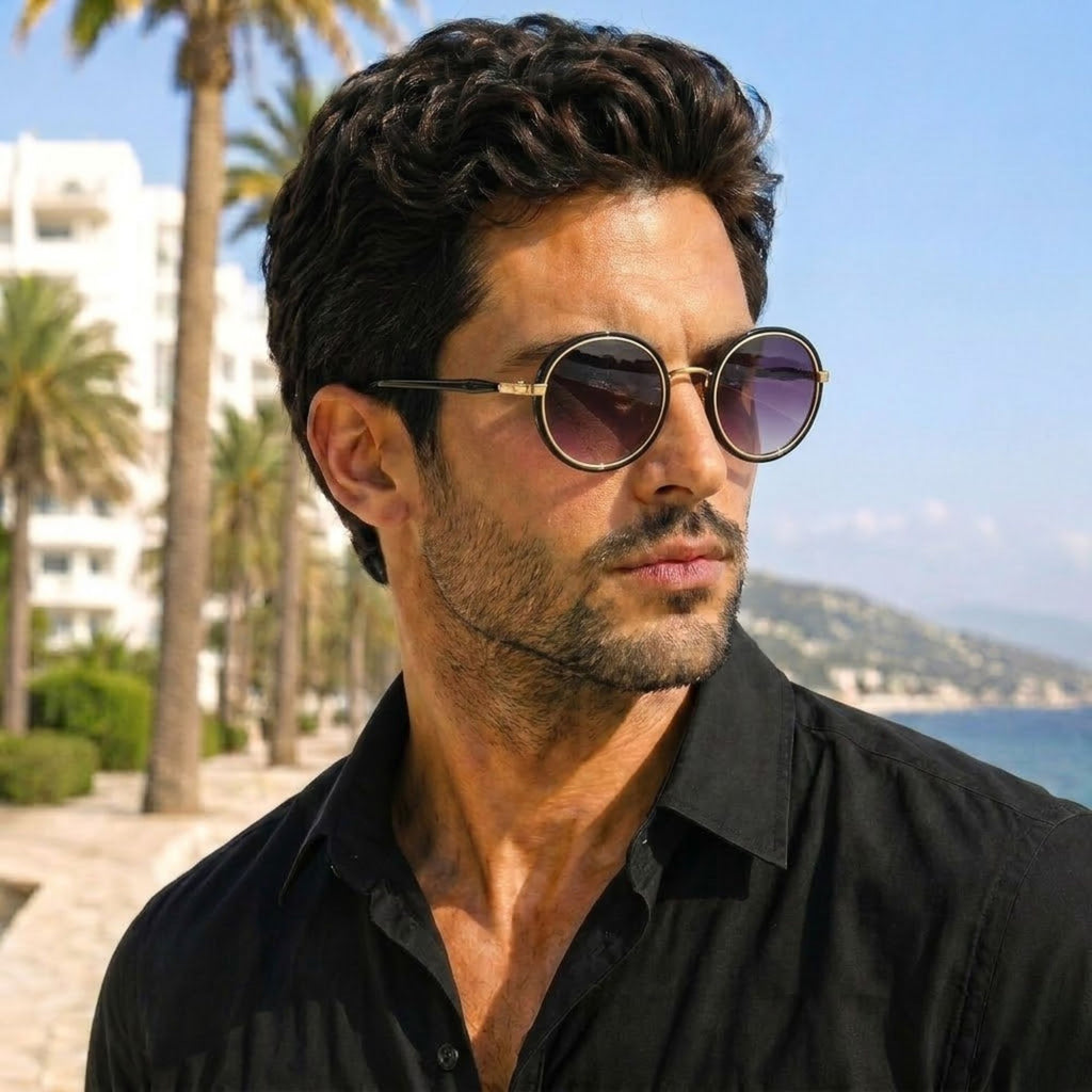 Round Sunglasses Unisex – Black Metal UV400 Protection Shades