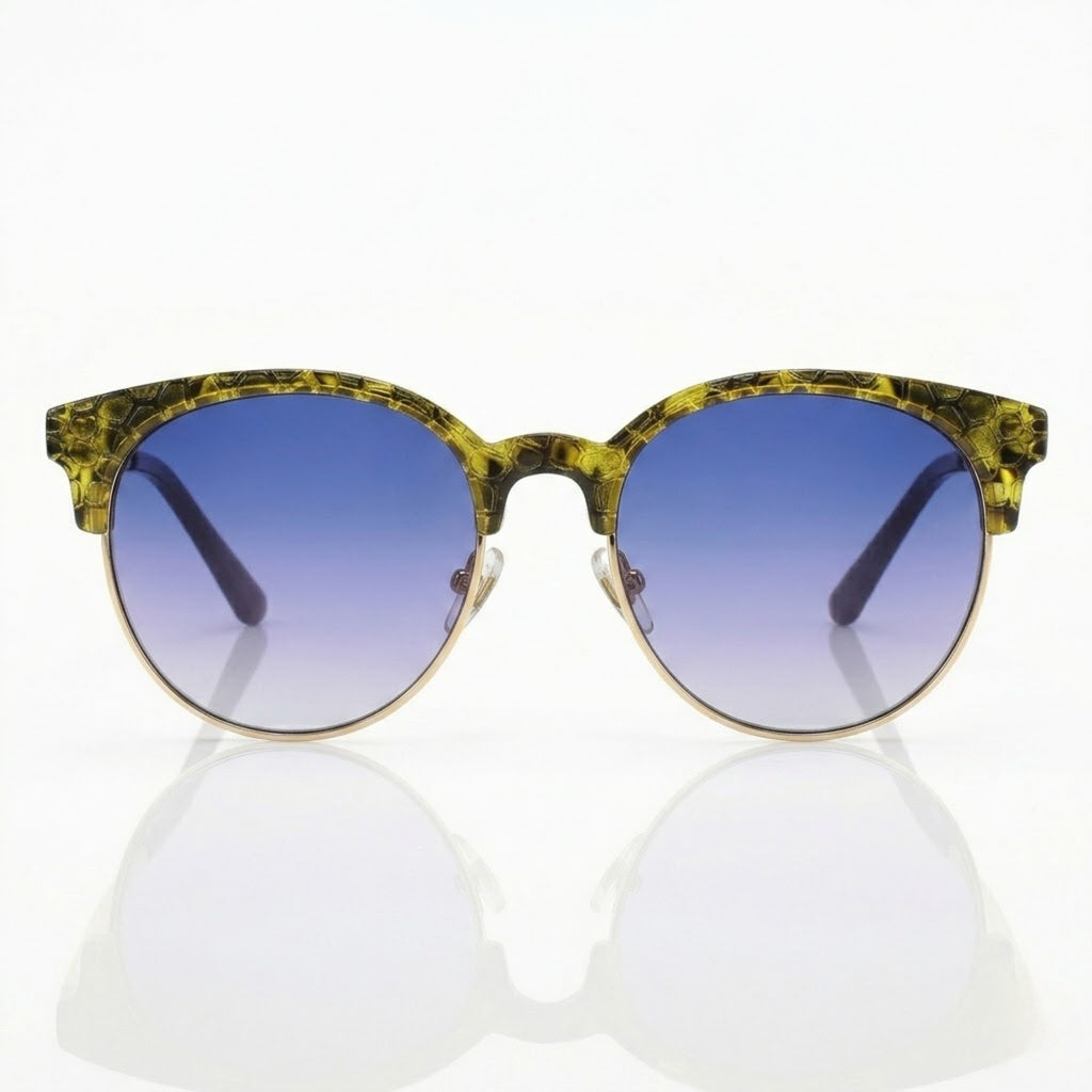 Round Textured Yellow Patterned Sunglasses – Unisex