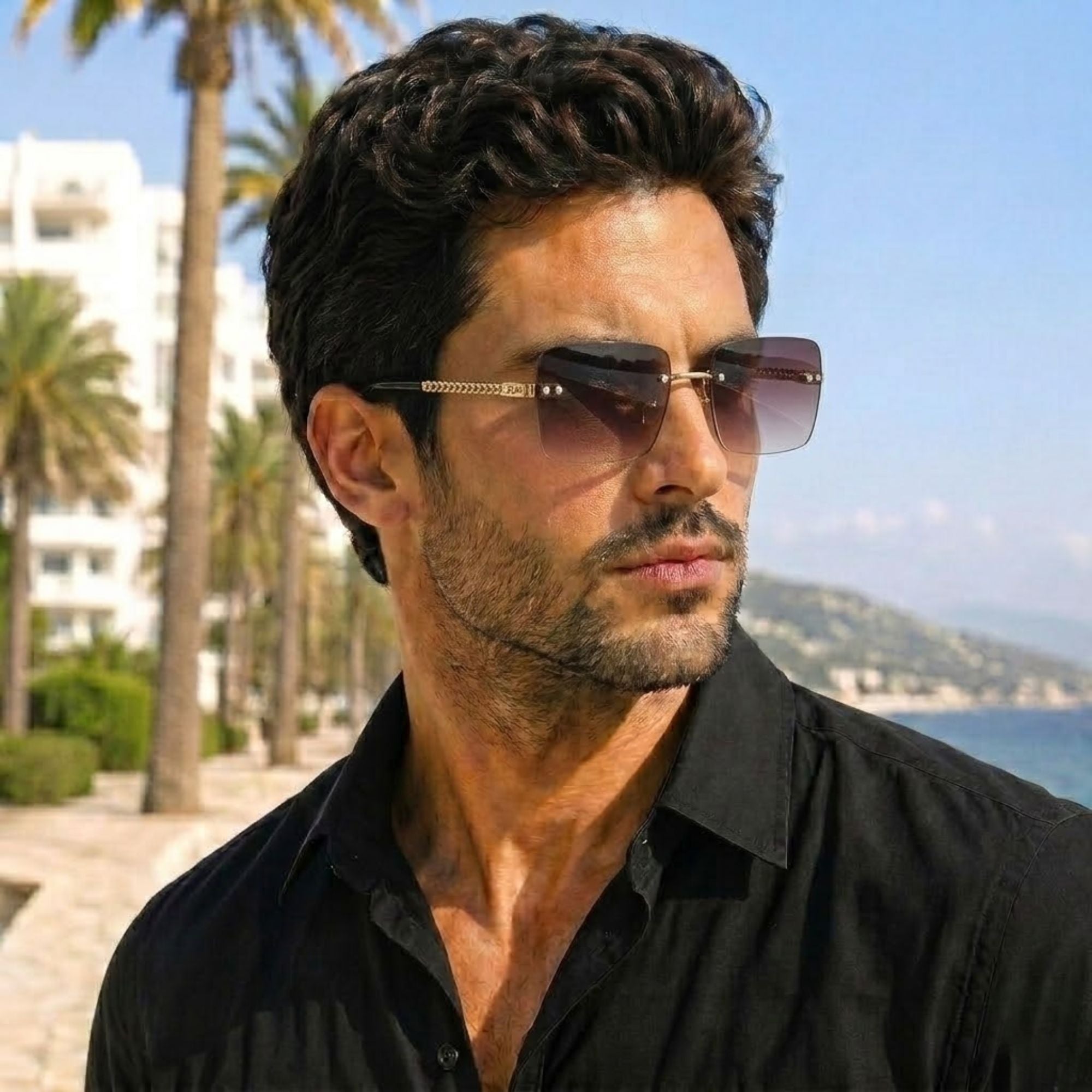 Square Rimless Sunglasses for Men – Vintage UV400 Gradient Shades