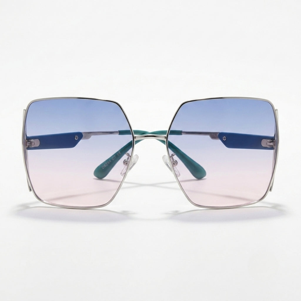 Sky Blue Gradient Geometric Rimless Sunglasses