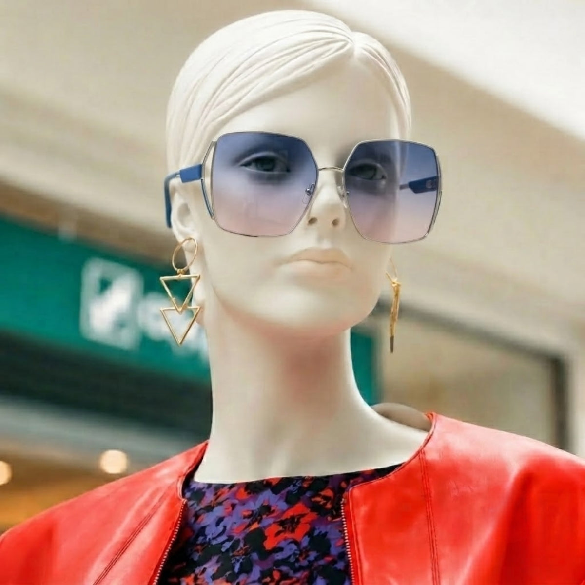 Sky Blue Gradient Geometric Rimless Sunglasses