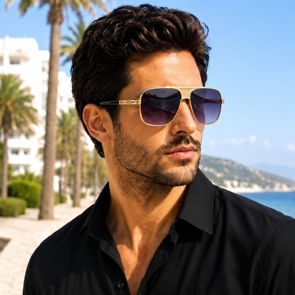Gold Aviator Purple Gradient Sunglasses – Unisex