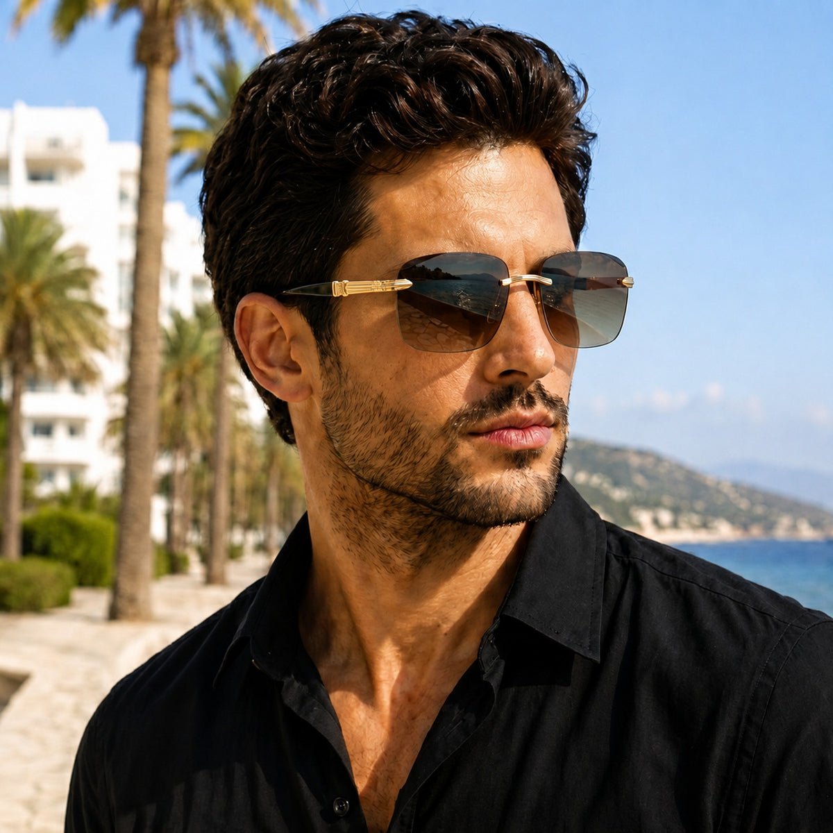 Luxury Rimless Square Sunglasses – Brown Gradient
