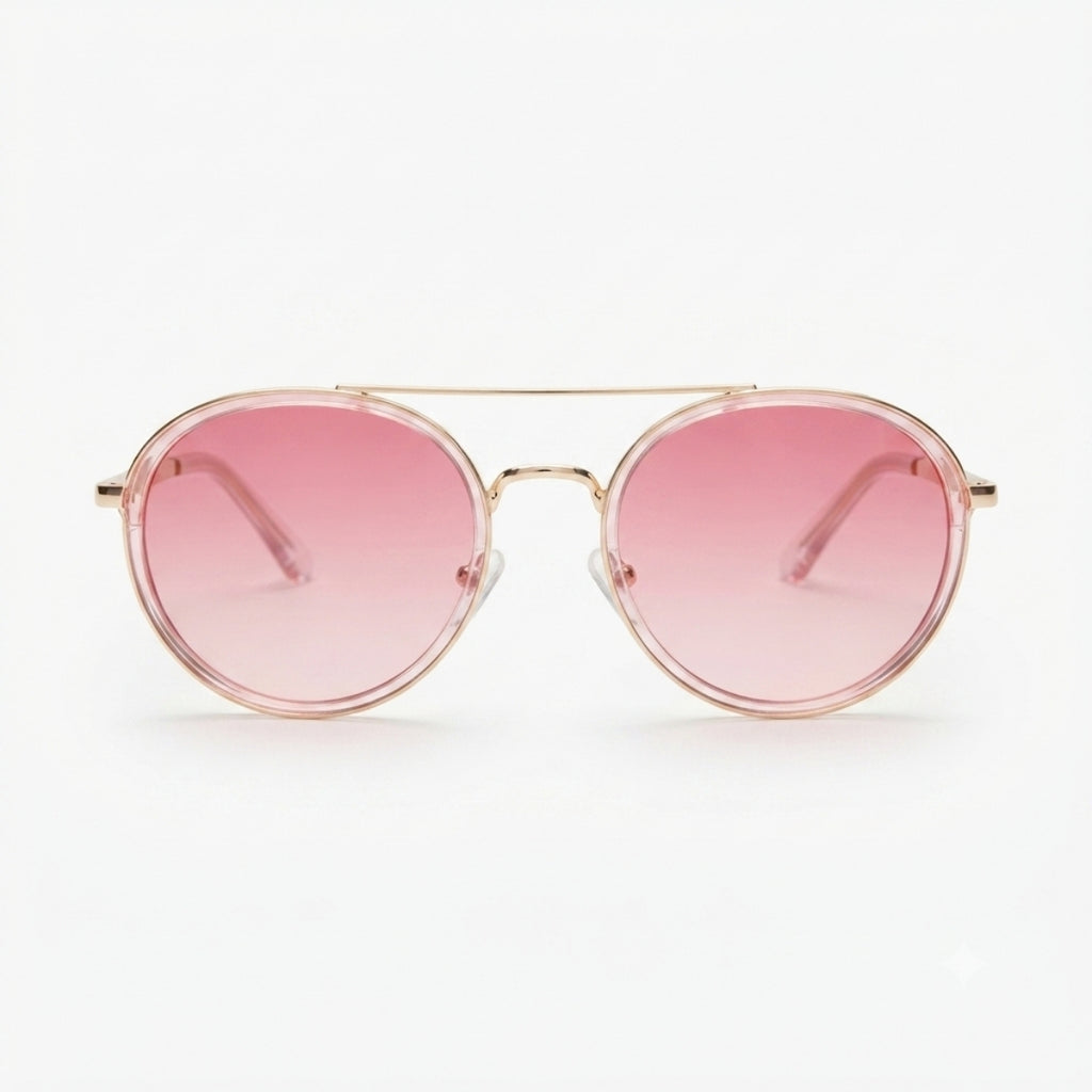 Pink Round Double Bridge Sunglasses – Women
