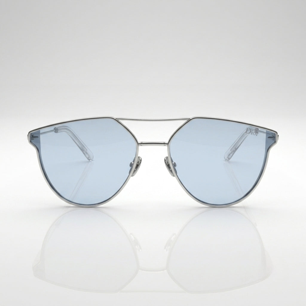 Unisex Geometric Rimless Sunglasses with Blue Lens