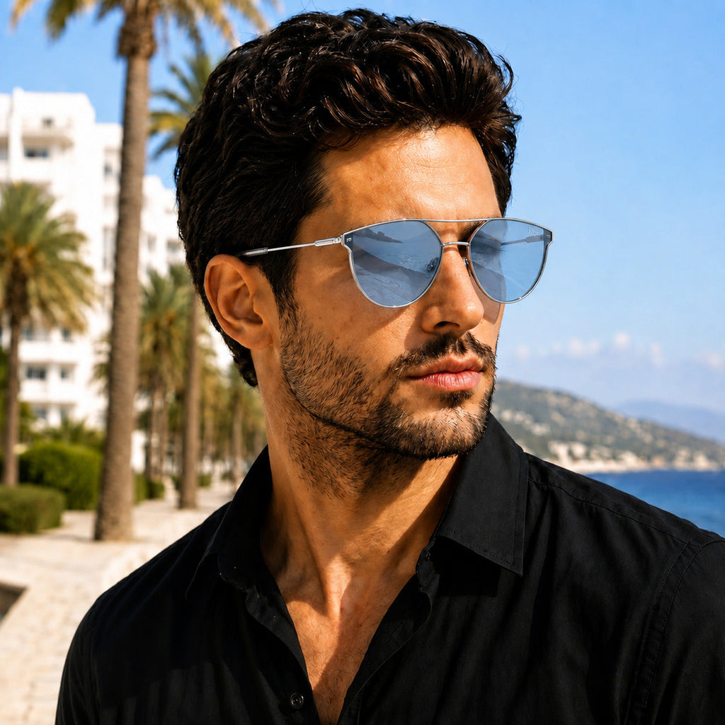 Unisex Geometric Rimless Sunglasses with Blue Lens