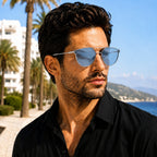 Unisex Geometric Rimless Sunglasses with Blue Lens
